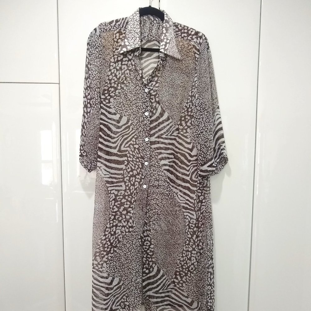 Long sheer brown and cream zebra print blouse